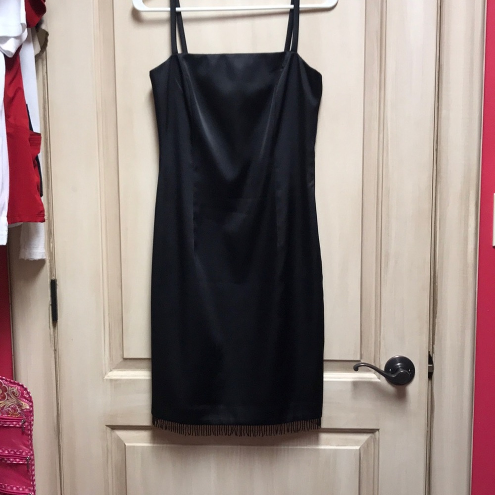 Laundry black fitted dress with beaded fringe